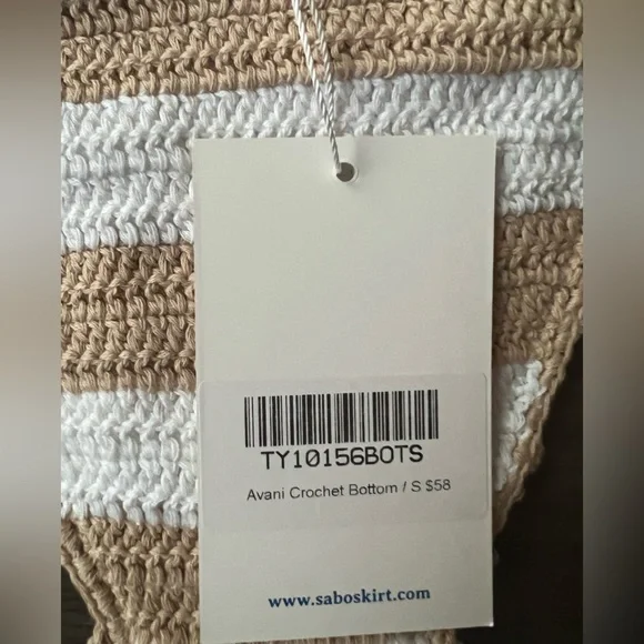 Sabo Skirt crochet bikini, white/beige stripes, size S bottom and M top - Picture 2 of 3